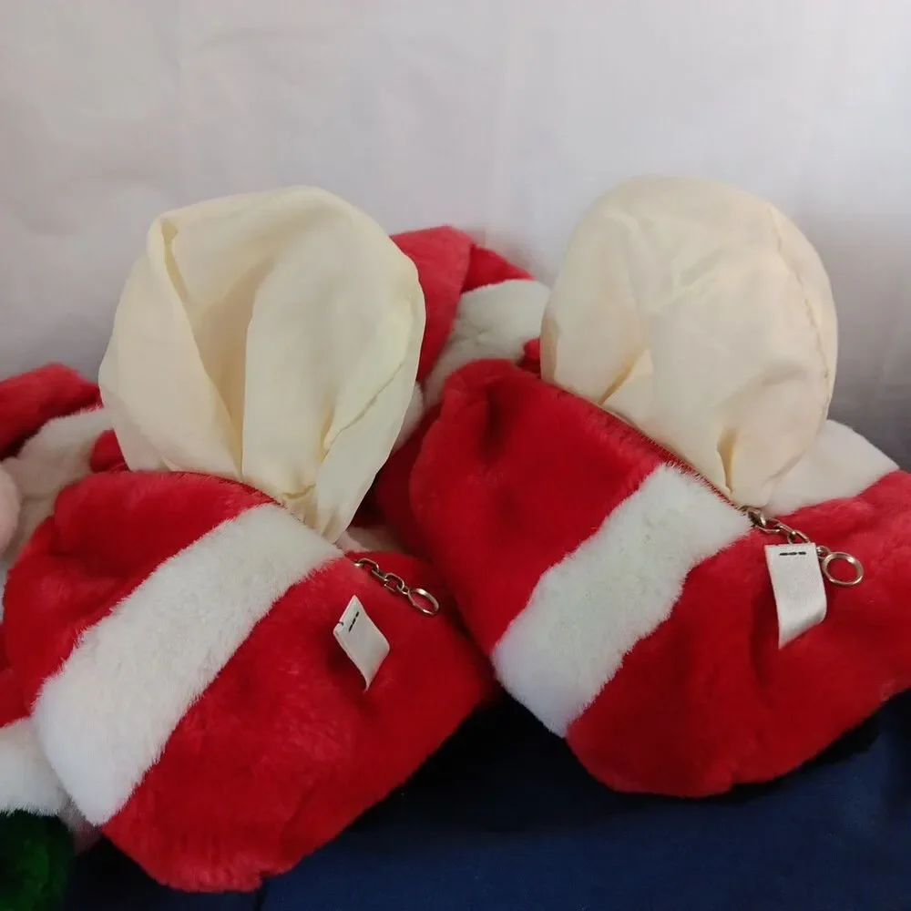 Vintage Santa Plush Pouch Christmas Decor Silent Craft Zipper Closer Satin Soft